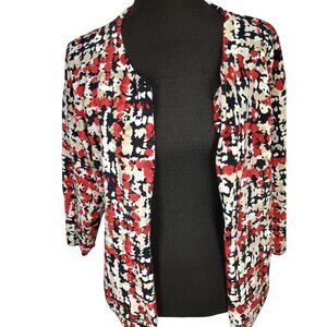 Ruby Rd. Womans Cardigan Jacket 1X Red/Black/White Abstract Floral Print Cotton/